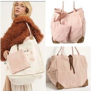 Free People Fremont Reversible Pink and White Tote Bag